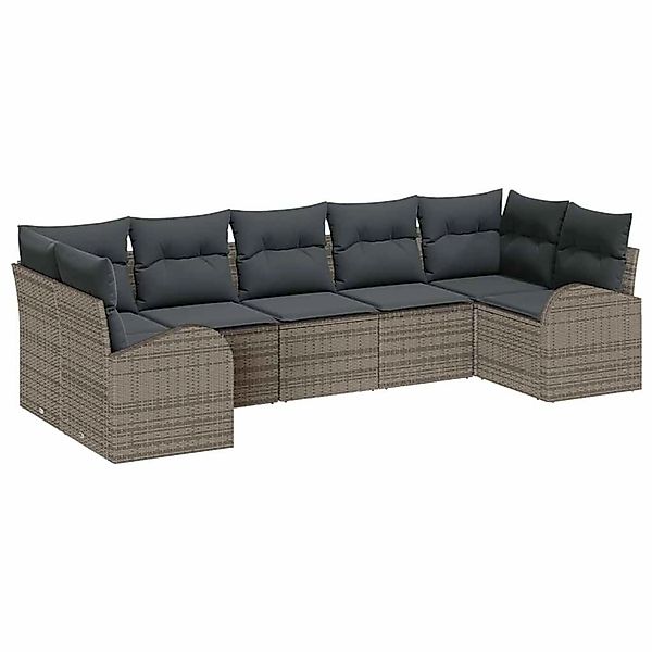 vidaXL Garten-Sofa-Set mit Kissen 7-Tlg Grau Poly Rattan 3354858 günstig online kaufen