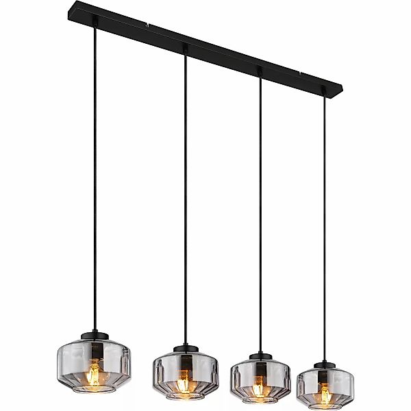 GLOBO Pendelleuchte Rauch schwarz Metall Glas B/H/T: ca. 18x120x96 cm E27 4 günstig online kaufen