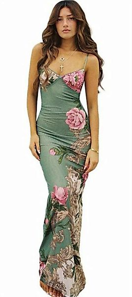 ZWY Maxikleid Damen Lang Schlankheitskleider mit Blumenmuster Halter Kleide günstig online kaufen