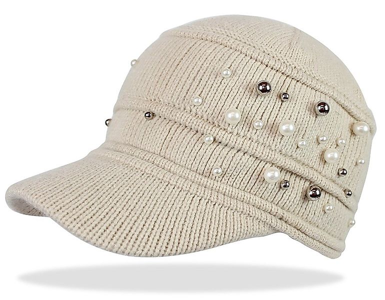dy_mode Schirmmütze Damen Strickmütze mit Schirm und Kunstperlen Winter Sch günstig online kaufen