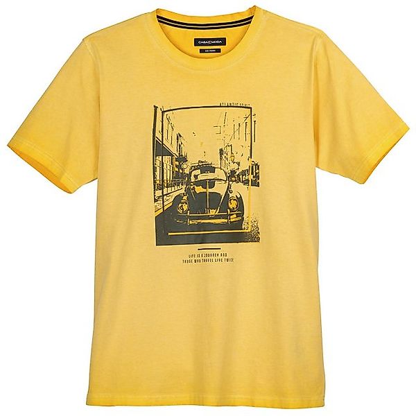 CASAMODA Rundhalsshirt CasaModa Übergrößen T-Shirt gelb Vintage-Print used günstig online kaufen