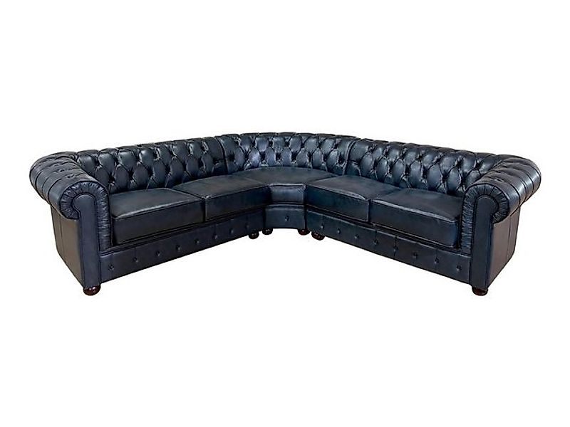 Salottini Ecksofa Chesterfield Ecksofa Aberdeen Leder BLAU Eckcouch, 3 Teil günstig online kaufen