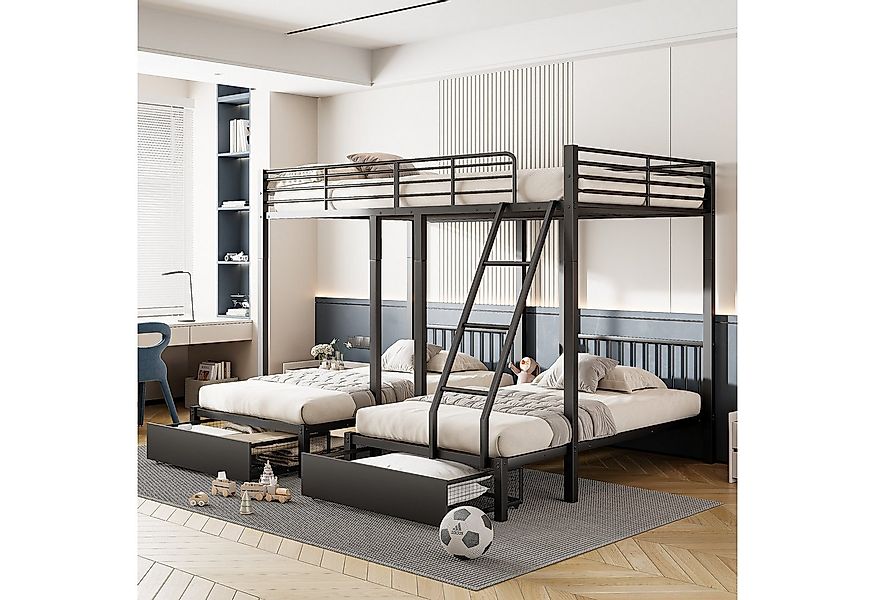 HAUSS SPLOE Etagenbett mit Schubladen, 140 x 200 und zwei 90 x 200 Einzelbe günstig online kaufen
