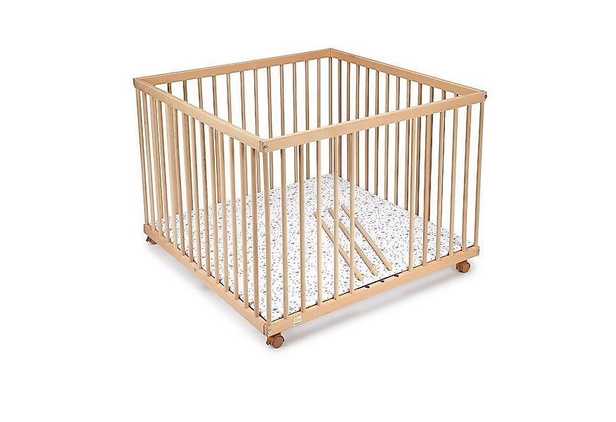 FabiMax Laufgitter 100 x 100 cm, natur, mit Parkettrollen, 3 Schlupfsprosse günstig online kaufen