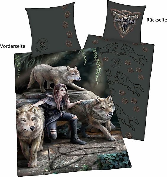 Anne Stokes Wendebettwäsche "Anne Stokes" mit tollem Wolf Motiv günstig online kaufen