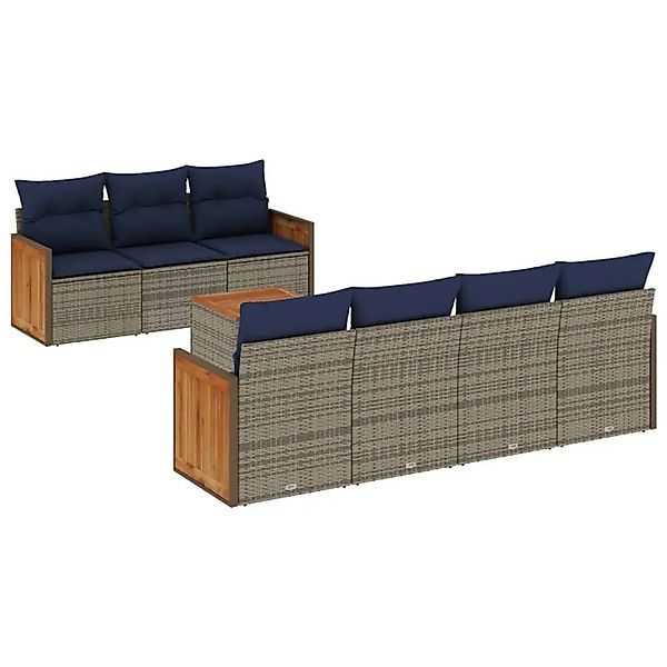 vidaXL 8-Tlg Gartensofa-Set mit Kissen Grau Polyrattan 3227489 günstig online kaufen