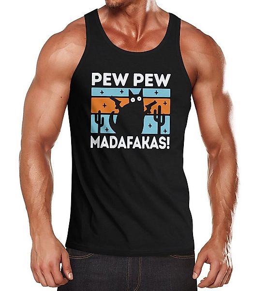 MoonWorks Tanktop Herren Tanktop Pew Pew Madafakas Katze Cat crazy verrückt günstig online kaufen