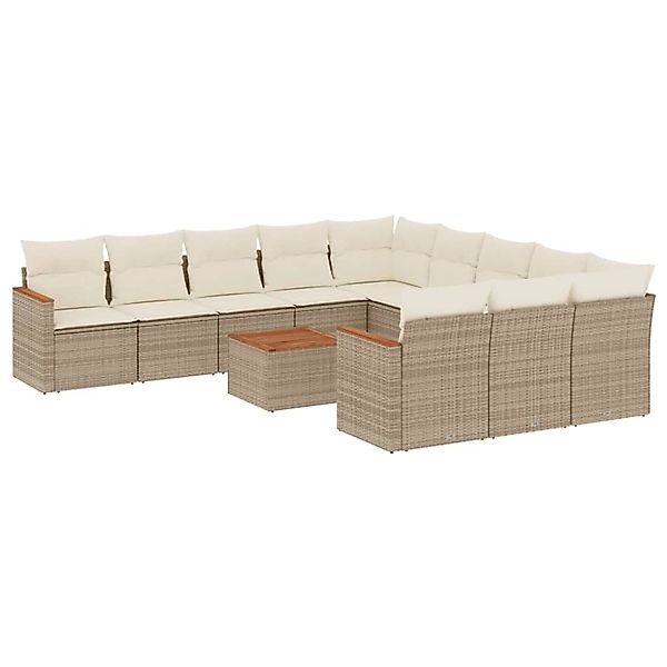 vidaXL 12-Tlg Garten-Sofagarnitur mit Kissen Beige Poly Rattan 3258838 günstig online kaufen