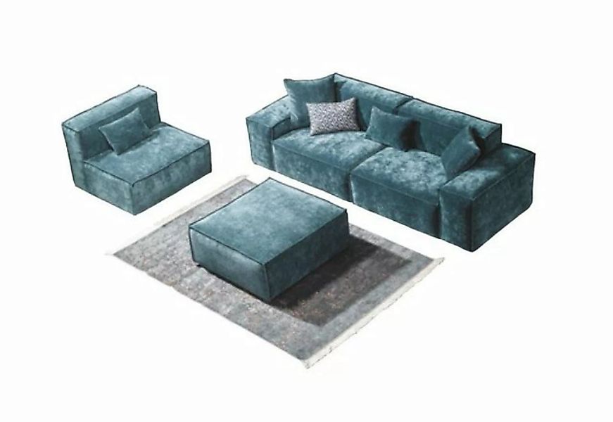 JVmoebel Sofa Sofagarnitur Würfel Möbel xxl 3+1 Sitzer Blau Wohnzimmer Sess günstig online kaufen