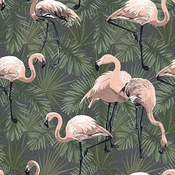 Erfurt Vliestapete Pink Flamingo rosa dunkelgrün B/L: ca. 53x1005 cm günstig online kaufen