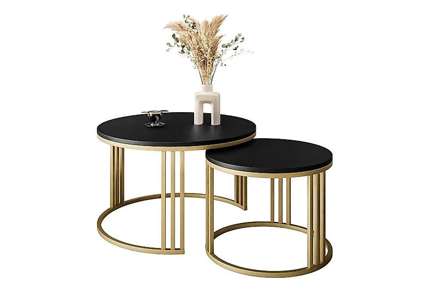 Lookway Couchtisch LORI 2in1 GOLD runder Couchtisch mit mattschwarz Platte günstig online kaufen