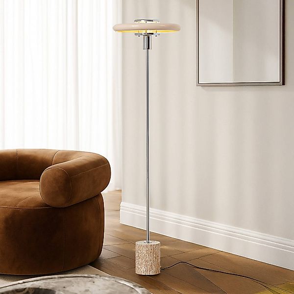 Lindby Stehleuchte Branford, Retro, beige, Metall/Travertin günstig online kaufen