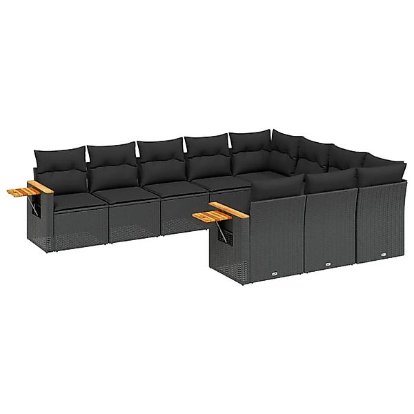vidaXL 10-Tlg Garten-Sofagarnitur mit Kissen Schwarz Poly Rattan 3227175 günstig online kaufen
