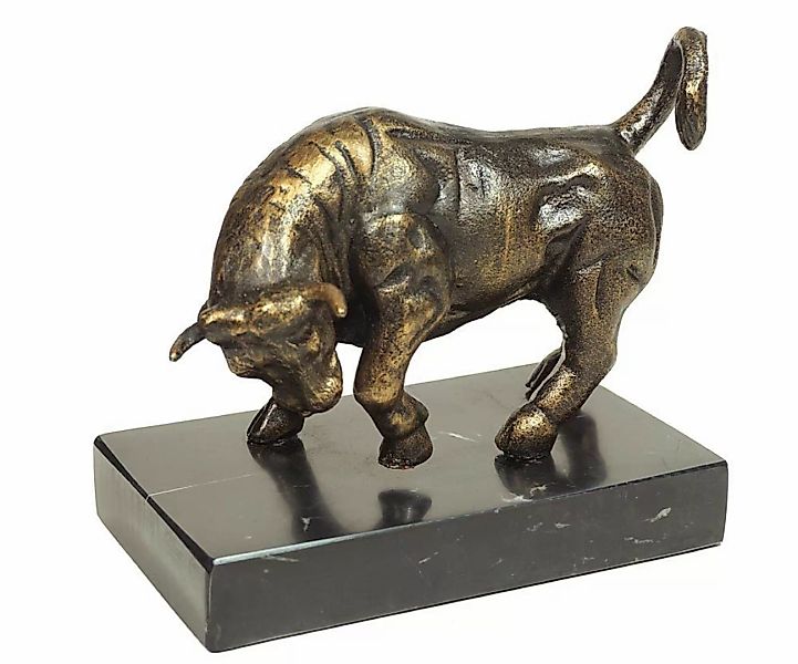 Figur Bulle Börse Skulptur Eisen auf Marmorsockel Dekofigur Stier günstig online kaufen