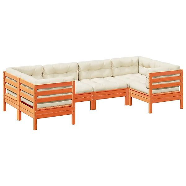 vidaXL 6-Tlg Garten-Sofagarnitur mit Kissen Wachsbraun Kiefernholz 3299611 günstig online kaufen