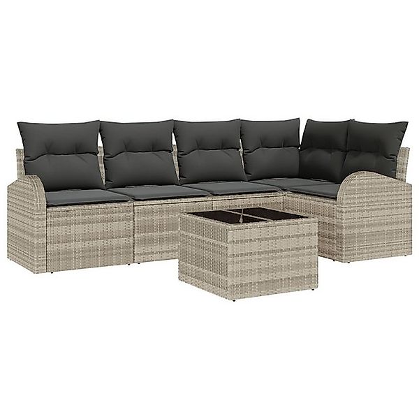 vidaXL Loungesofa 6 teiliges Garten Sofa Set mit Kissen in Grau Poly Rattan günstig online kaufen