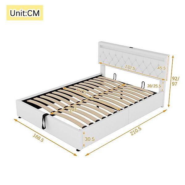 Flieks Polsterbett, LED Hydraulisches Doppelbett 160x200cm mit Ladefunktion günstig online kaufen