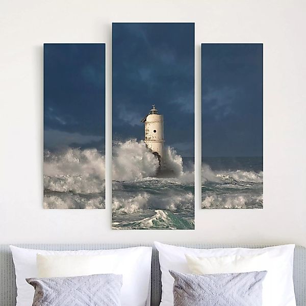 3-teiliges Leinwandbild Leuchtturm - Querformat Leuchtturm auf Sardinien günstig online kaufen