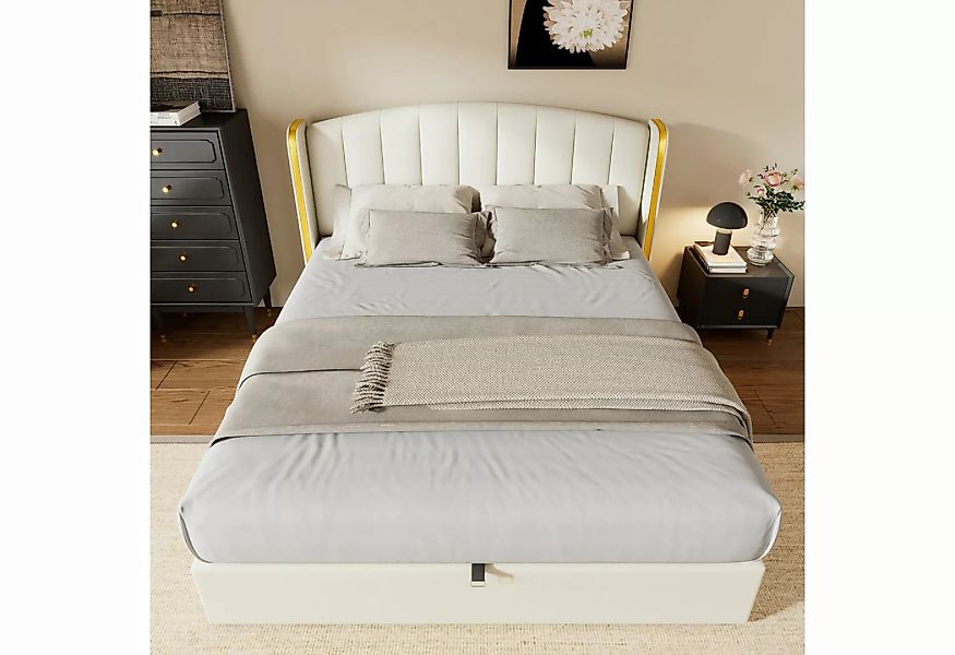 OKWISH Polsterbett Hydraulisches Bett (180*200cm), mit goldgerandetes Ohren günstig online kaufen