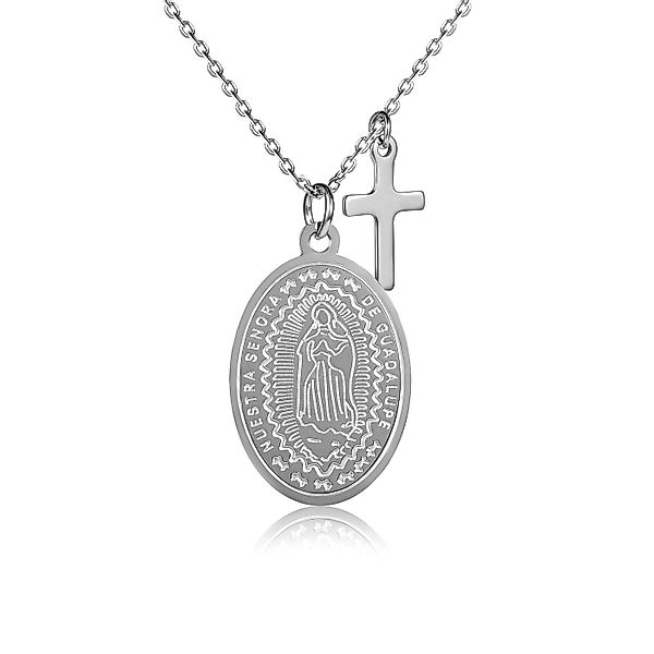 Kim Johanson Kette mit Anhänger Faith, Edelstahl, mit Marienbild & Kreuz-An günstig online kaufen