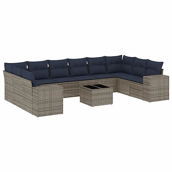 vidaXL 11-Tlg Gartensofa-Set mit Kissen Grau Polyrattan 3223080 günstig online kaufen
