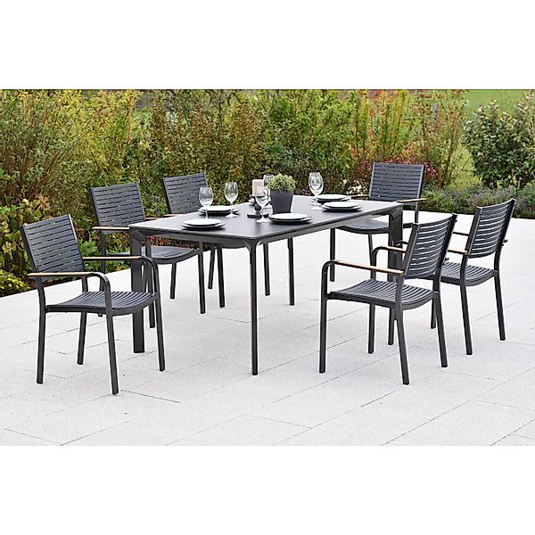 Merxx Paliano Set 7-tlg. 6 Stapelsessel Gartentisch 160 x 90 cm Stahl/Kunst günstig online kaufen