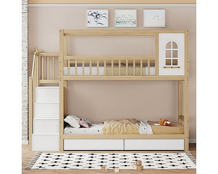 XDeer Kinderbett Etagenbett mit Aufbewahrungsschubladen und Sicherheitsleit günstig online kaufen