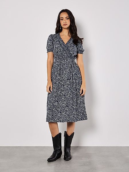 Apricot Druckkleid Geblümtes Midikleid, in Wickeloptik günstig online kaufen