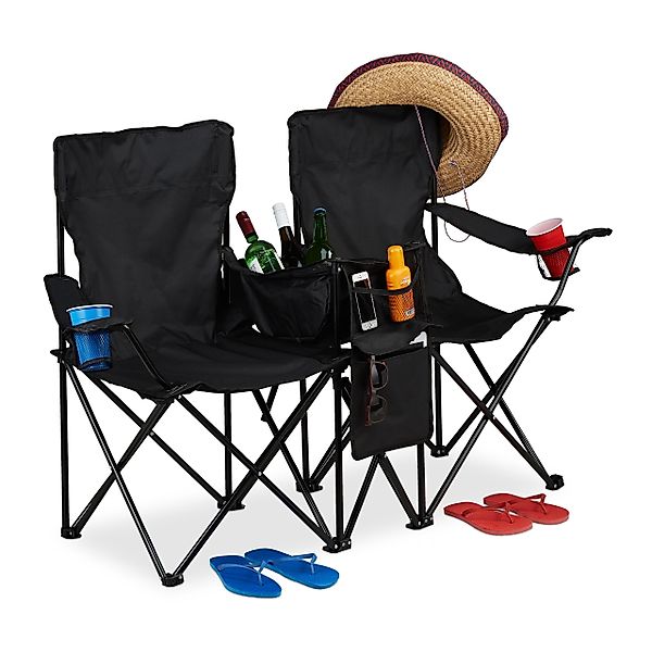 relaxdays Campingstuhl Doppel Campingstuhl, Schwarz günstig online kaufen