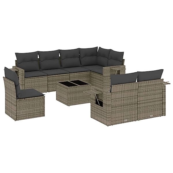 vidaXL 9-Tlg Garten-Sofagarnitur mit Kissen Grau Poly Rattan 3220449 günstig online kaufen