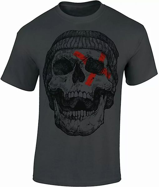 Baddery Print-Shirt Totenkopf Shirt - Patched Skull - Horror Skull Hallowee günstig online kaufen