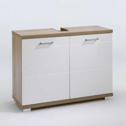 Waschbeckenschrank stehend in Weiß Hochglanz Sonoma-Eiche günstig online kaufen