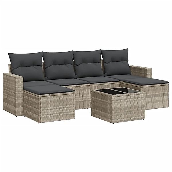 vidaXL 7-Tlg Garten-Sofagarnitur mit Kissen Hellgrau Poly Rattan 3251669 günstig online kaufen