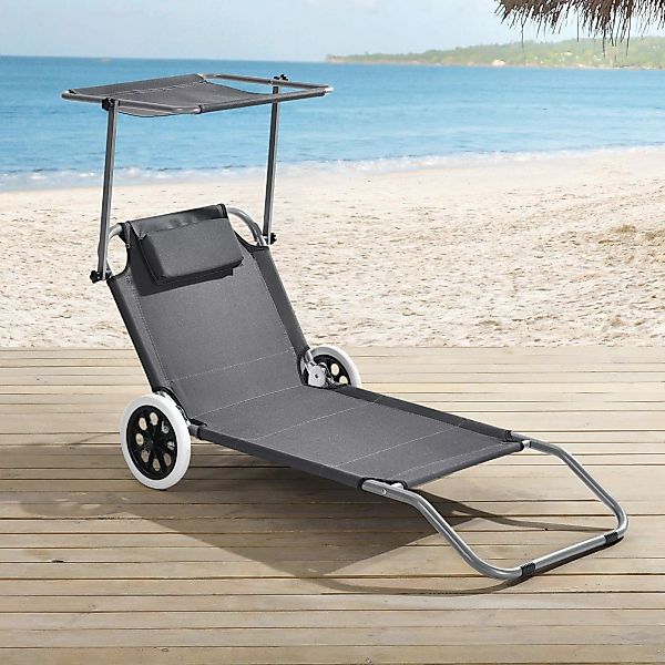 casa.pro Gartenliege, »Falun« Sonnenliege mit Rückenlehne/Sonnendach/Rollen günstig online kaufen