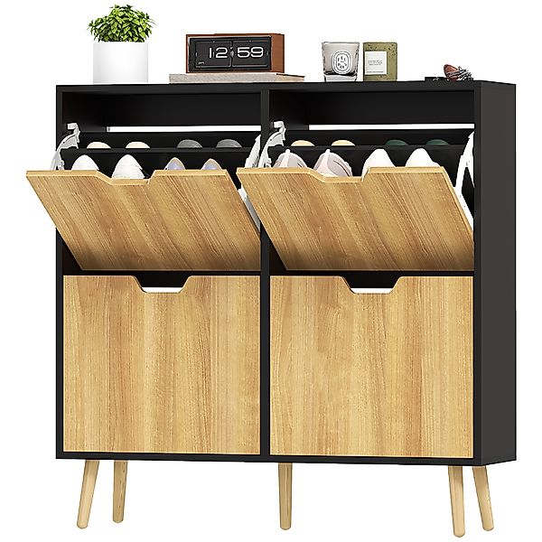 HOMCOM Schuhschrank 4 Klappen, Schuhablage 16 Paare, mit verstellbarem Rega günstig online kaufen