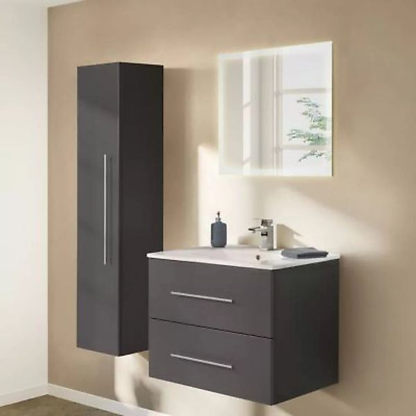 Lomadox Badezimmer Möbel-Set HELLA-02 in anthrazit seidenglanz mit Waschpla günstig online kaufen