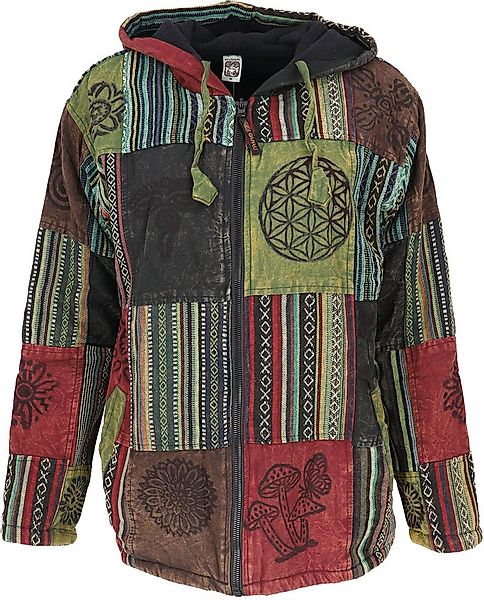 Guru-Shop Strickjacke Goa Jacke, Patchwork Sweatshirt Jacke - grün/bunt Hip günstig online kaufen