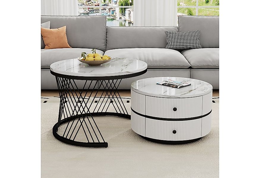 REDOM Couchtisch Verschachteltes Schubladendesign, MDF in Marmoroptik (Sofa günstig online kaufen