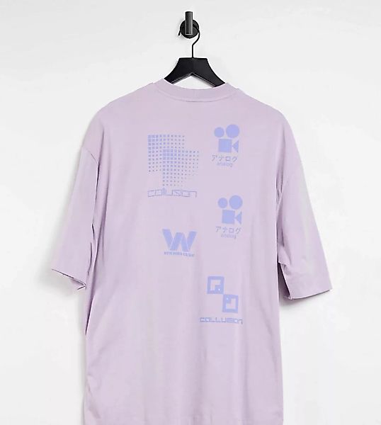 COLLUSION – Verwaschenes T-Shirt mit Oversize-Print hinten in Flieder-Lila günstig online kaufen