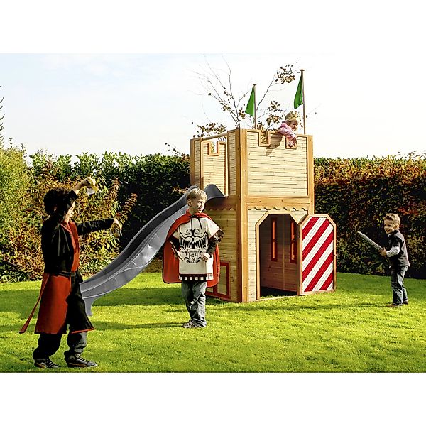 Axi Arthur Spielhaus Braun - Rot mit Grauer Rutsche 110 x 319 x 195 cm günstig online kaufen