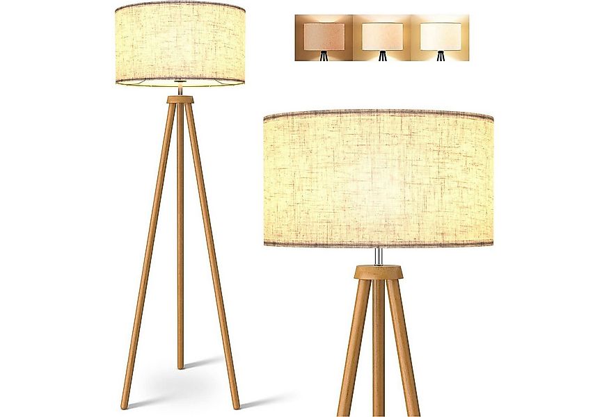 Jibenhome LED Stehlampe LED Stehlampe mi Leinenschirm, 3 Farbtemperaturen, günstig online kaufen