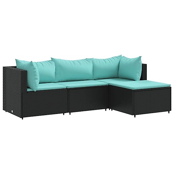 vidaXL 4-Tlg Garten-Lounge-Set mit Kissen Schwarz Poly Rattan 3308052 günstig online kaufen