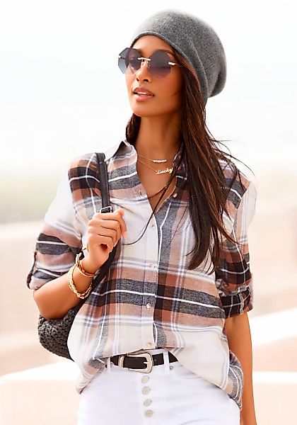 Buffalo Hemdbluse, aus weichem Flanell mit Blusenkragen, Flanellhemd, Karob günstig online kaufen