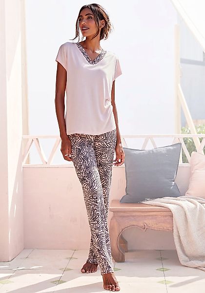 LASCANA Pyjama Set, 2-teilig, 2 tlg. mit gemusterten Details günstig online kaufen