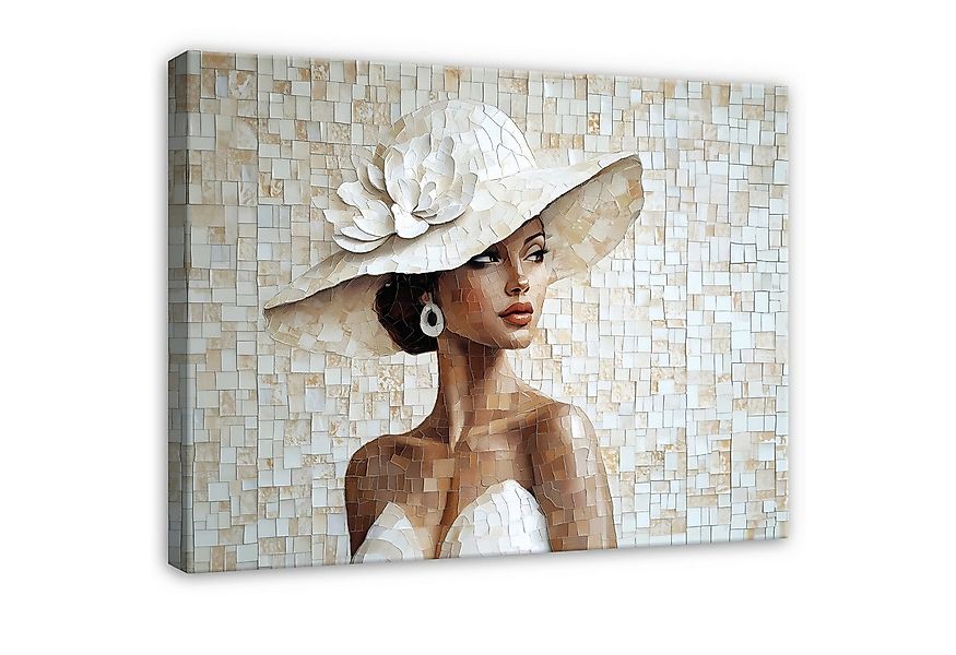 Wallarena Leinwandbild Frau Hut Weiß Elegant Modern Wandbilder Wand Deko XX günstig online kaufen