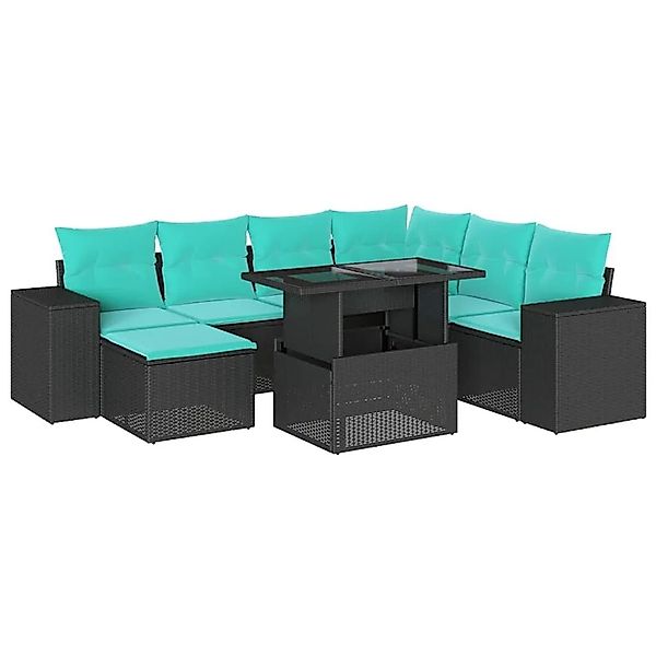 vidaXL 8-Tlg Gartensofa-Set mit Kissen Schwarz Polyrattan 3269327 günstig online kaufen