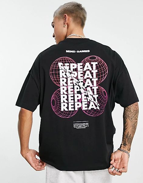 ASOS DESIGN – Oversized T-Shirt in Schwarz mit Textprint auf Vorder- und Rü günstig online kaufen