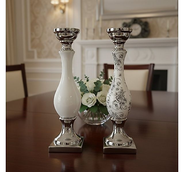 Riyashop Kerzenständer Keramik Kerzenleuchter Kerzenständer Silber Weiß Win günstig online kaufen
