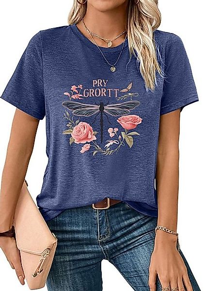 PYL Kurzarmbluse Damen bequemes Sommer Kurzarmbluse Locker Rose Print-Shirt günstig online kaufen