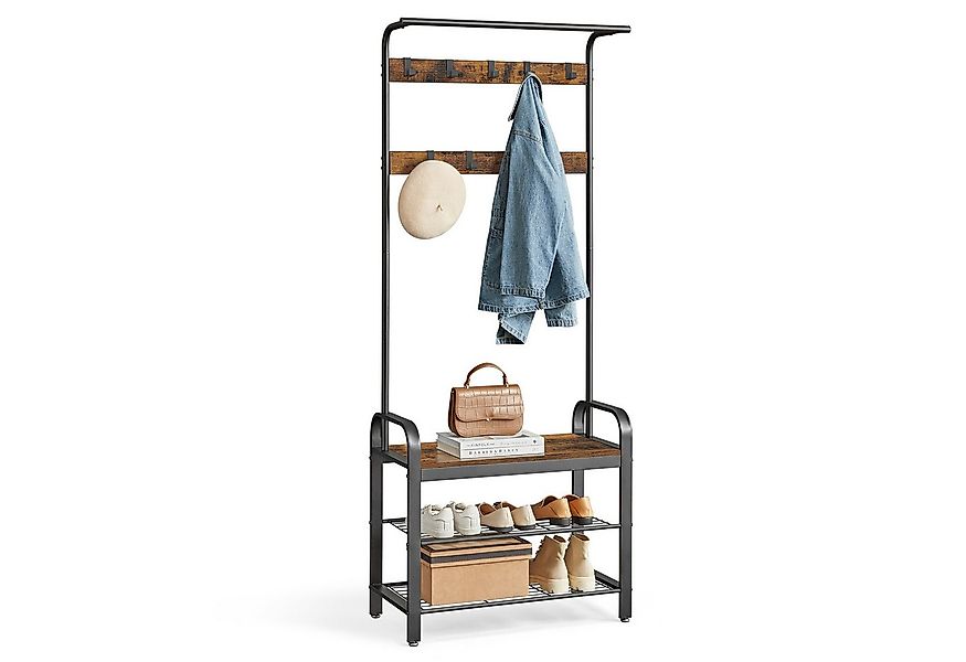 VASAGLE Garderobenständer Garderobe, mit Sitzfläche, 2 Gitterablagen günstig online kaufen